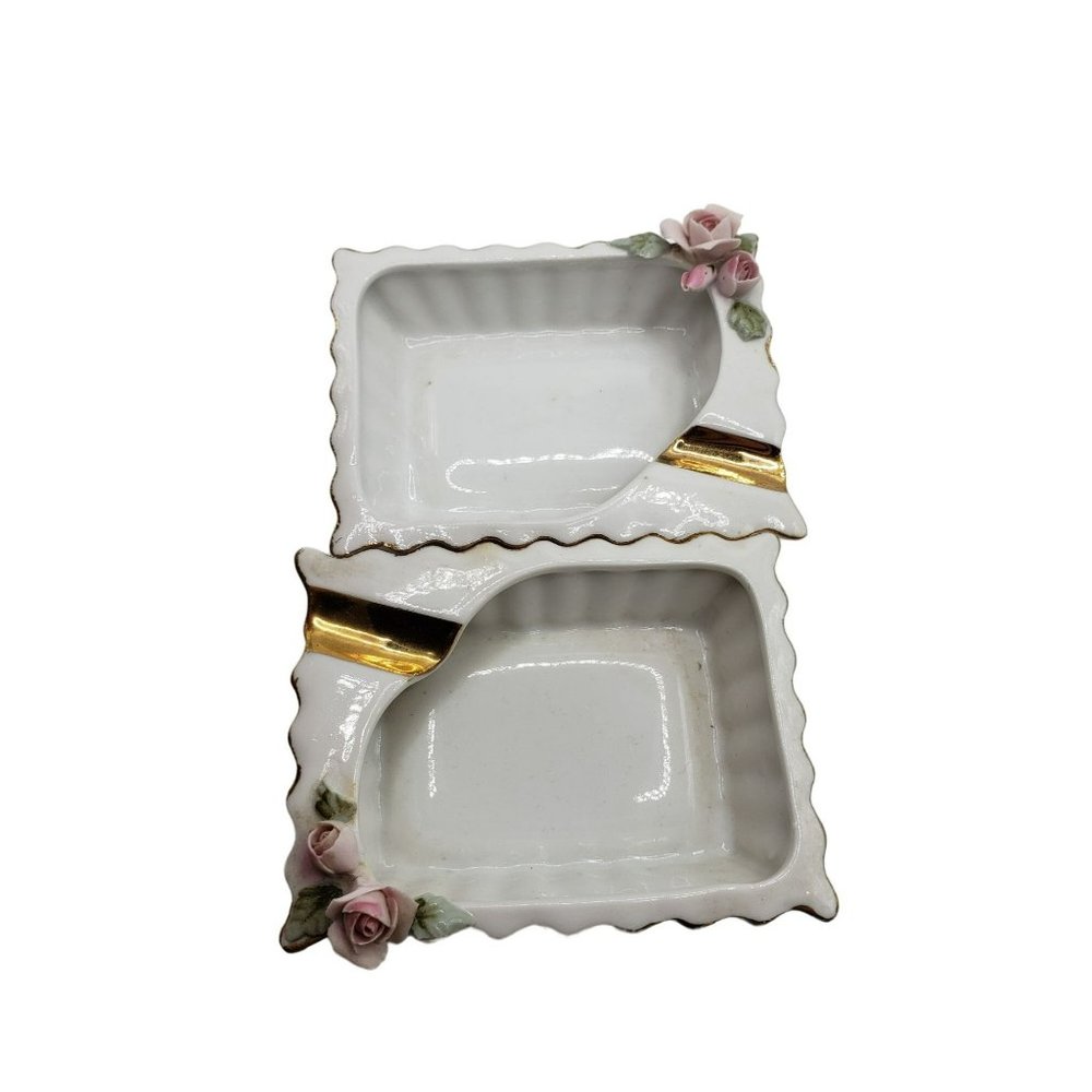Vintage Lefton Hand Painted Japan Rectangular Ashtray 1950’s Porcelain‎ Rose Set
